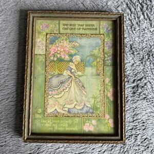 Vintage May Time Framed Art Print Victorian Style Lady Flowers Antique Look